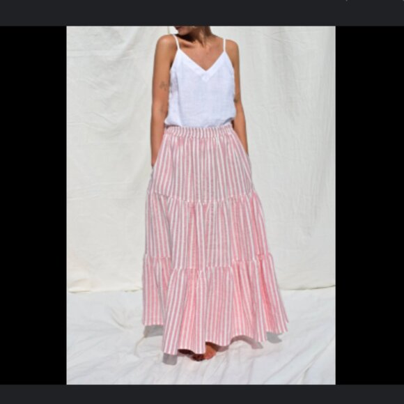 Brand New Salty Lemon Striped Tiered Skirt - Picture 1 of 6